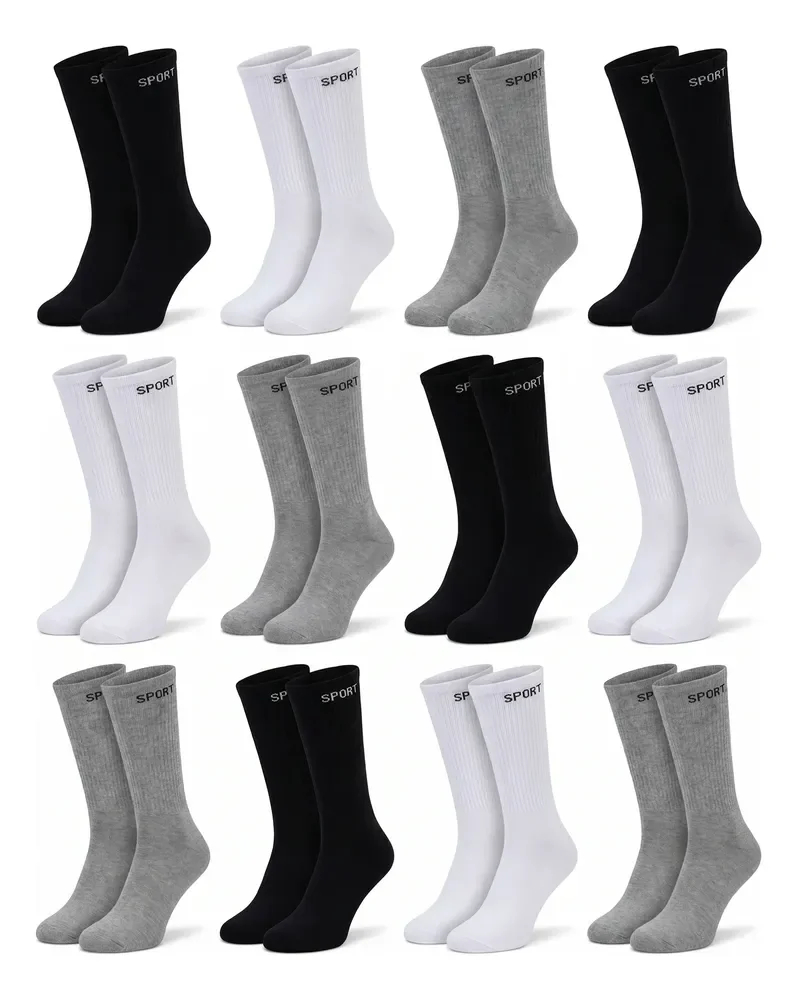 12 Pares De Meias Masculinas Cano Alto Grossa Algodão Oferta Sortida Liso Un