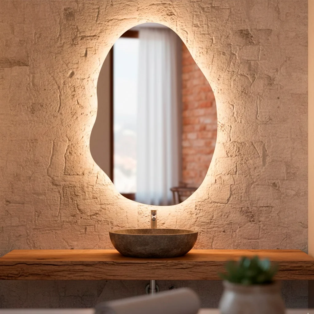 Espelho Decorativo de Parede Orgânico com Led Mod Rubi 55x75 para Sala Quarto Banheiro Hall