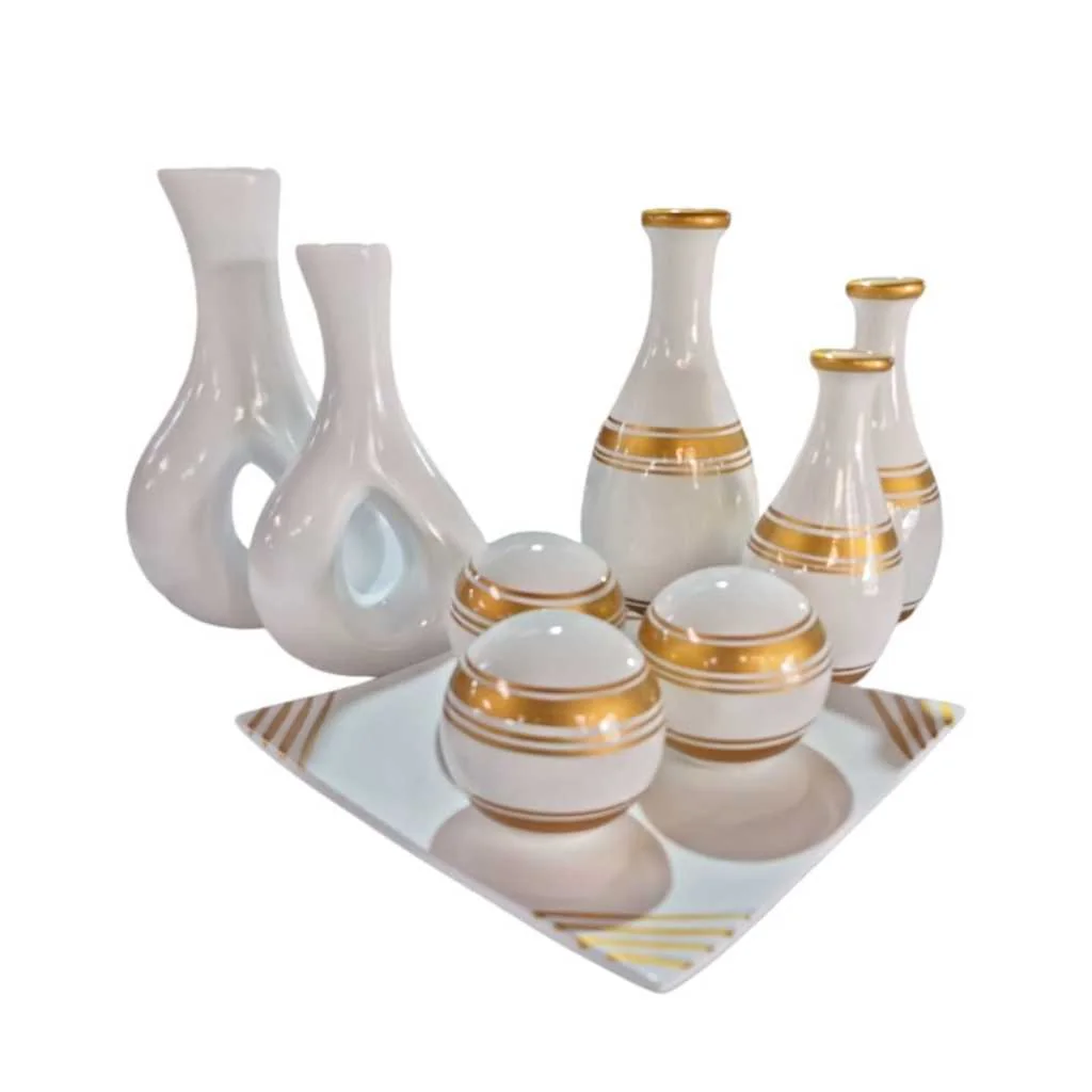 Jogo 9 Vasos Decorartivo Sala Cozinha Mesa Estante Rack Enfeite Luxo Oferta