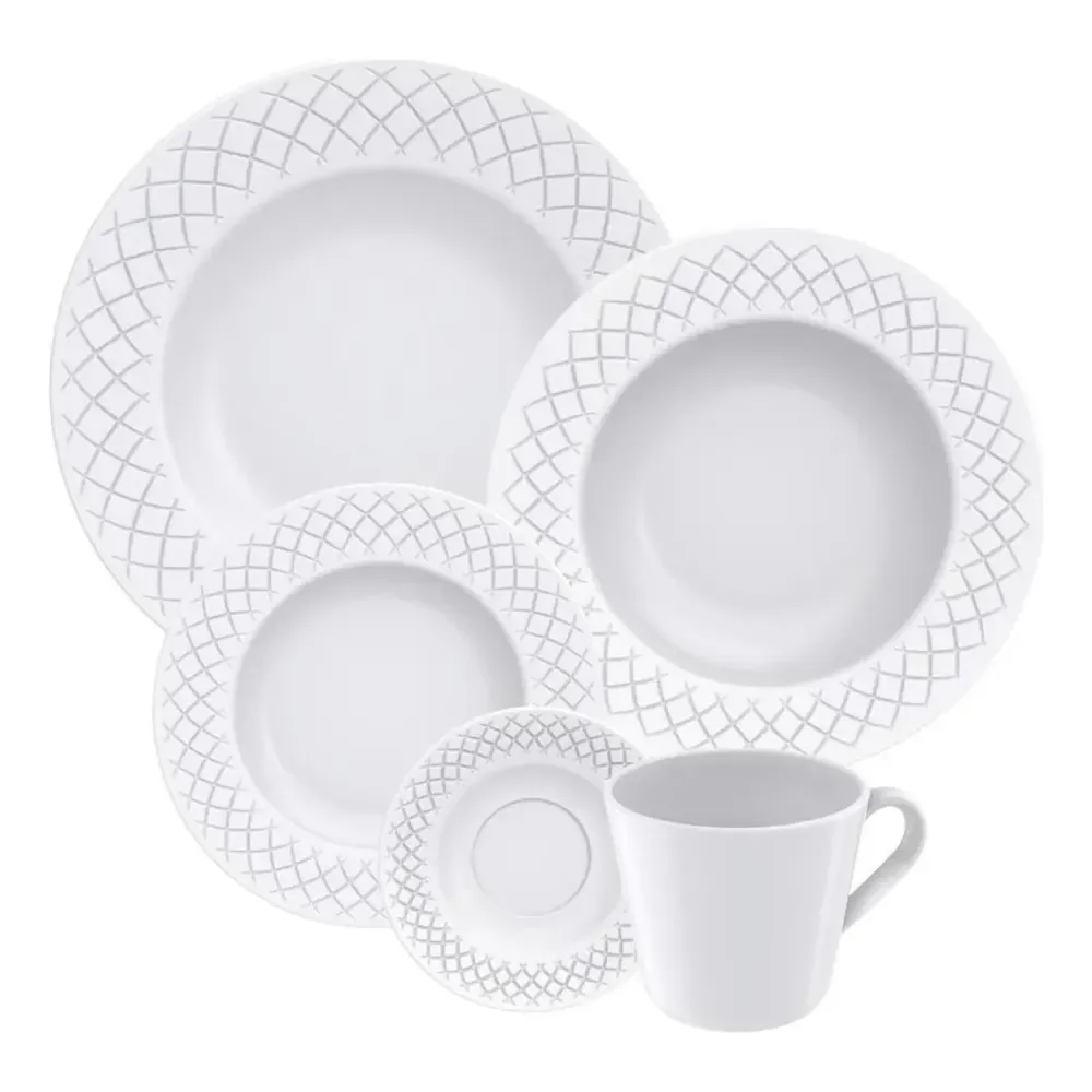 🛍️ Aparelho  De Jantar Ingrid Em Porcelana 20 Peças Cor Branco Tramontina.
