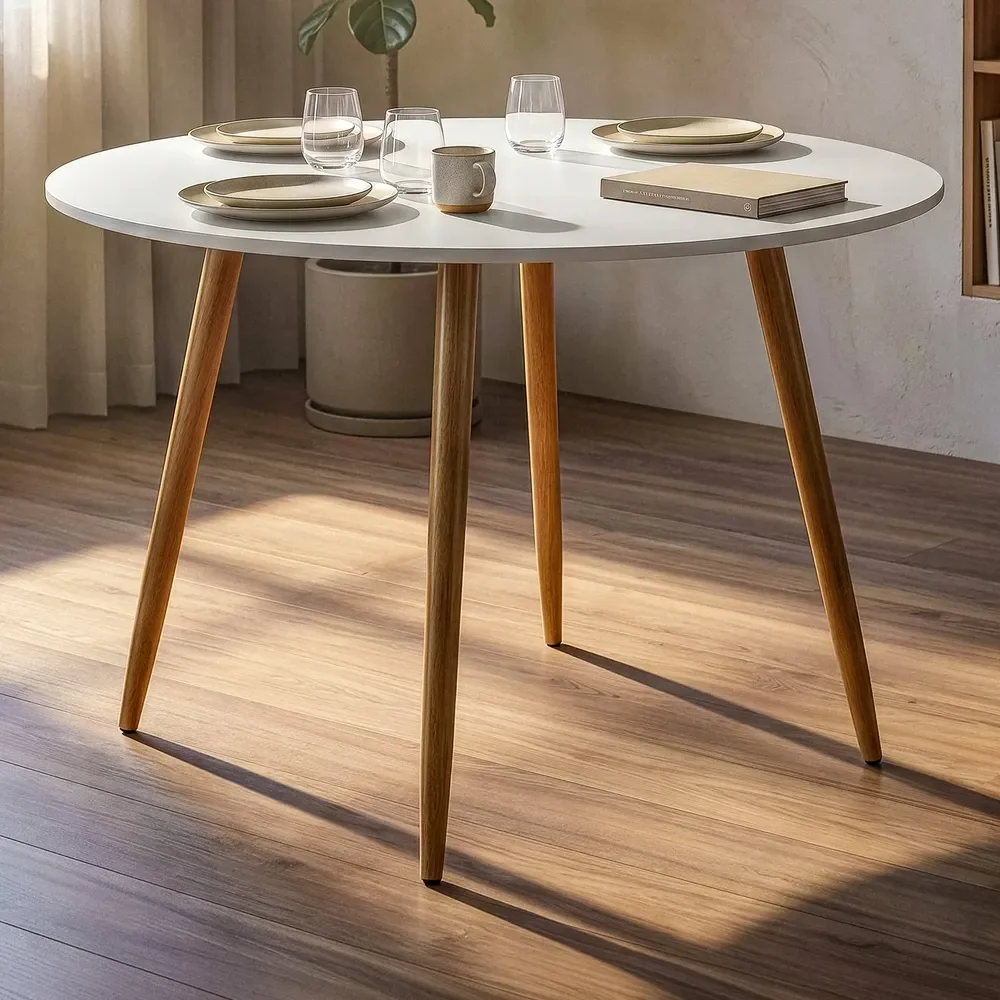 Mesa Redonda 100cm Madeira Sala De Jantar Cozinha Dwsn Branco Madeira Branco