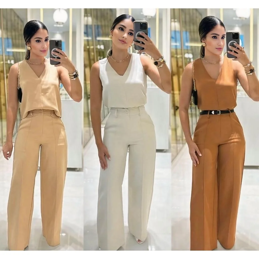 Calça Alfaiataria Feminina Wed Leg Pantalona Zara Com Cinto Fino Social Cintura Alta Elegancia
