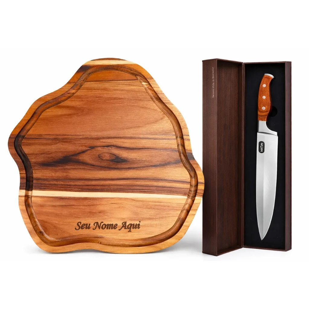 🛍 Kit tabua churrasco moderna rustica madeira servir com faca inox personalizada