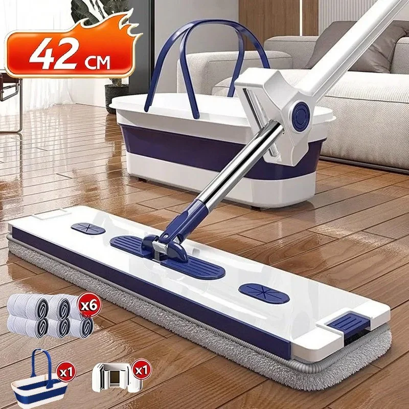 KIT 9 Esfregão Lazy Mop Mop Mãos Livres Mop Kit De Limpeza Seco/Molhado (Com Balde Raspador)