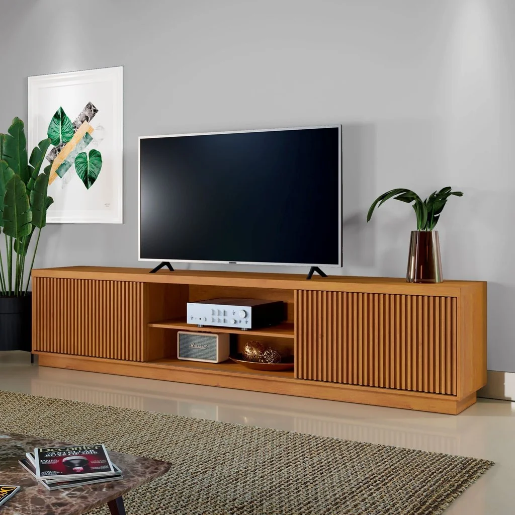 Rack Ripado para TV até 75 Polegadas 100% MDF 180cm 2 Portas Logan 180
