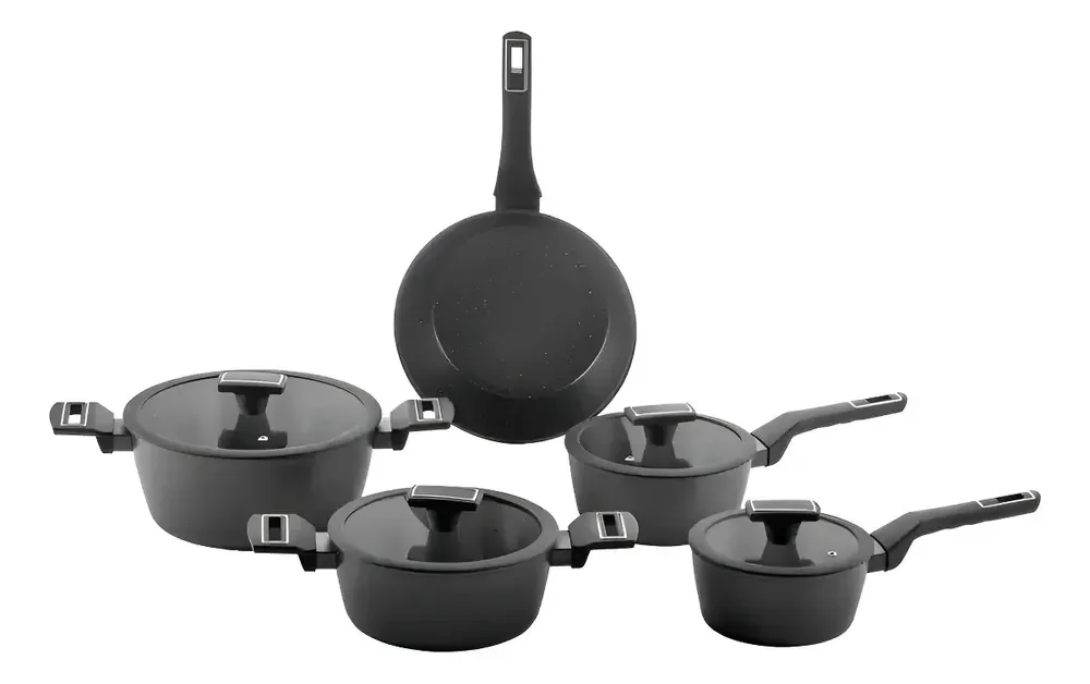Jogo De Panelas Brinox Cerâmico 5 Pçs Carbon Ceramic Indução Cor Preto