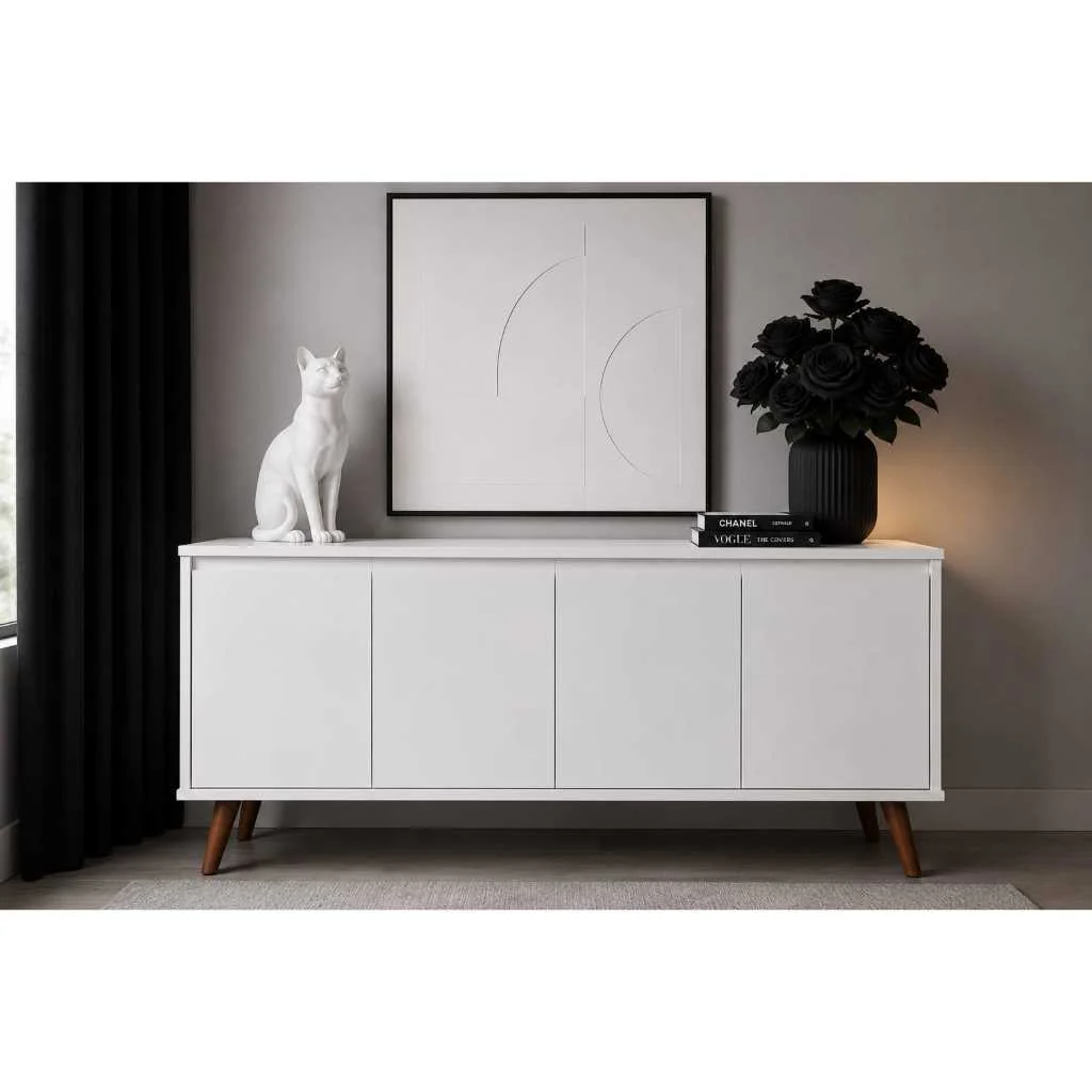 Lançamento Aparador Buffet 1,20cm Com 4 Portas Organizador Cozinha Sala Alice