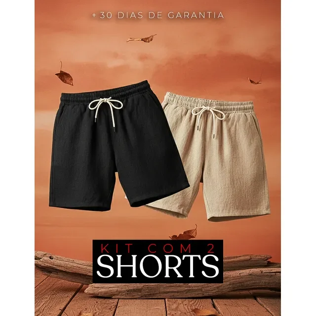 Kit 2 Short Bermuda Linho Masculino Praia Mauricinho Premium