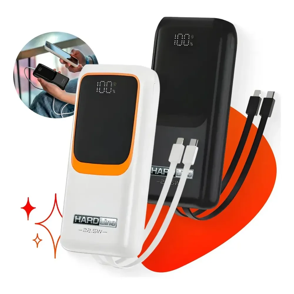 Carregador Portátil Power Bank Turbo 20000mah 22.5w Universal Para iPhone Samsung Motorlola Xiaomi Com Display Digital Preto Ou Branco- Hardline Preto/branco