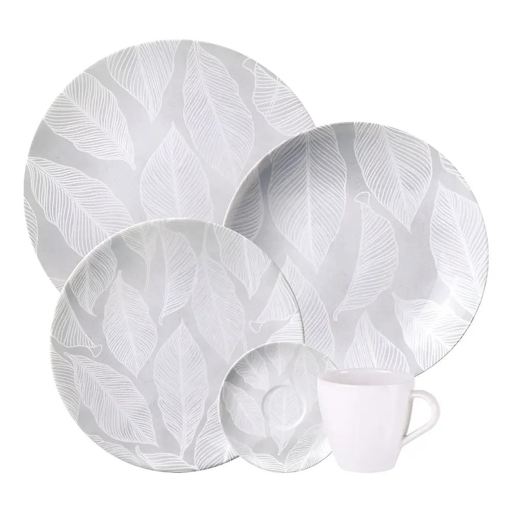Aparelho De Jantar Tramontina Arbo Porcelana 20 Peças Cinza Florido