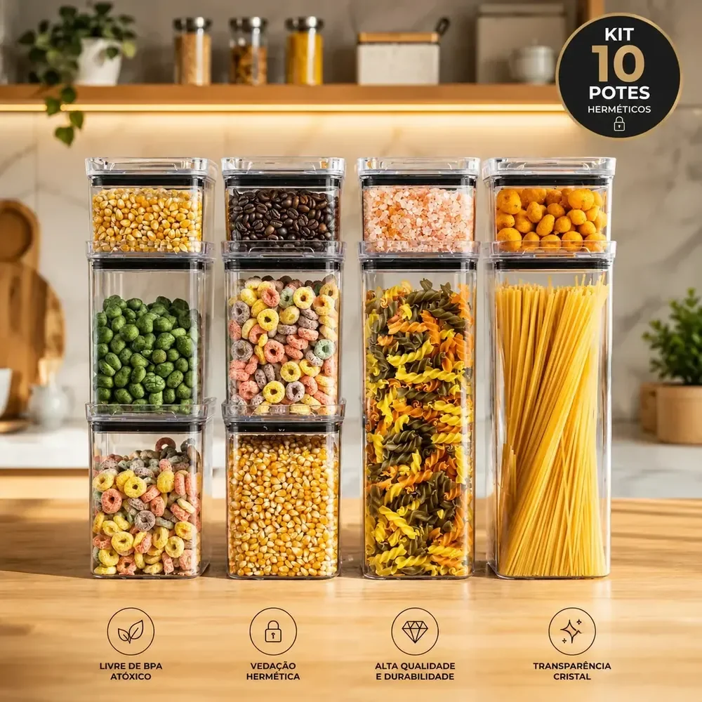 Kit 10 Porta Mantimentos Hermetico, Pote Para Alimentos