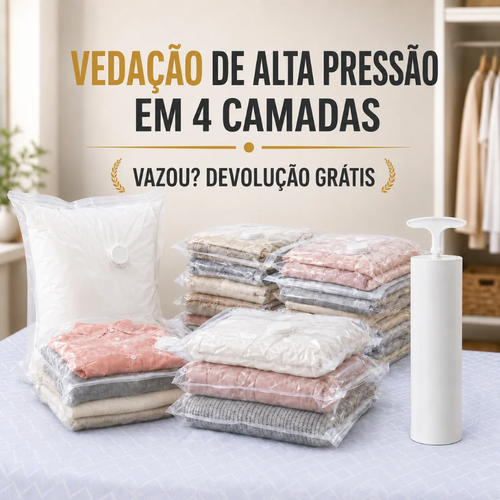 Kit 5/10 Sacos a Vácuo Deli Vusign 50x70cm para Roupas Mala Viagem Guarda-Roupa Edredom Cobertor