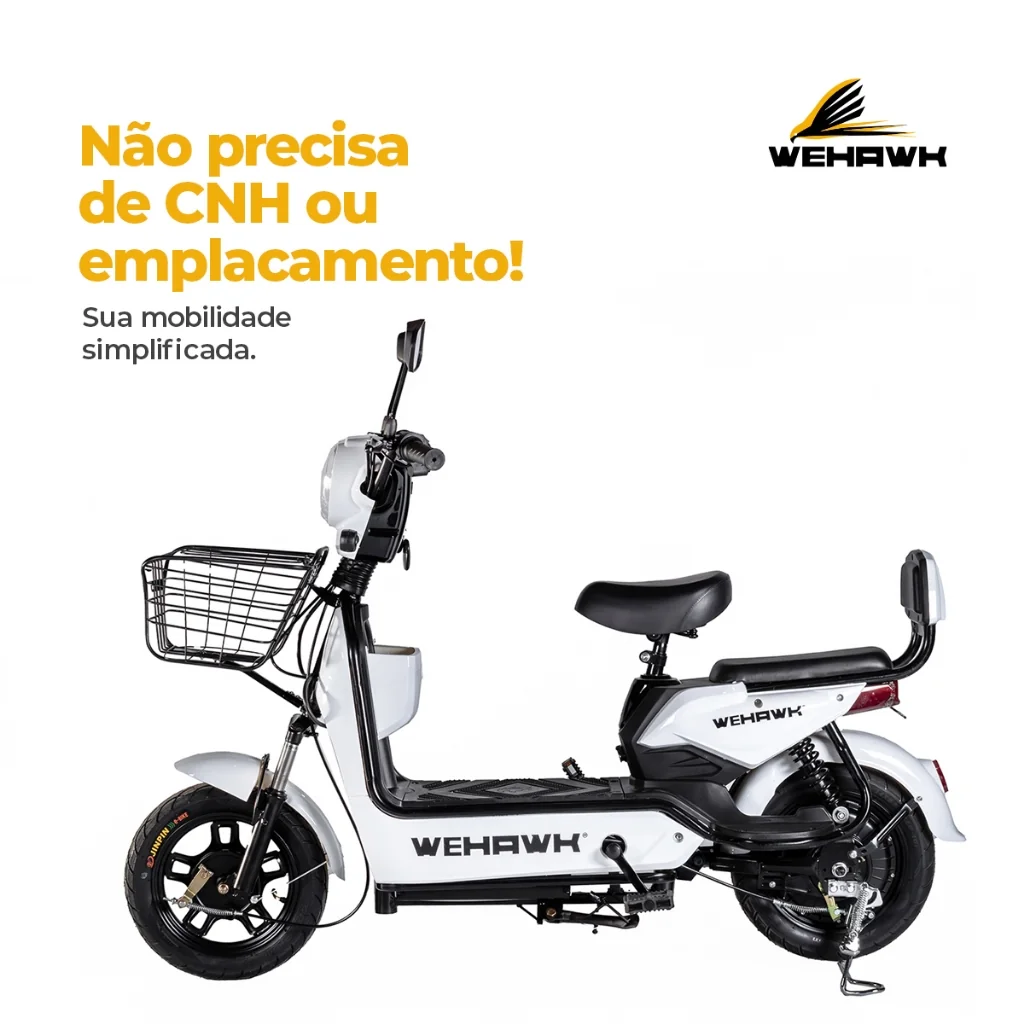 Bicicleta Scooter Elétrica 600W Bike WeHawk WX-03 Basket – Bateria 48V 12Ah Removível Autopropelido
