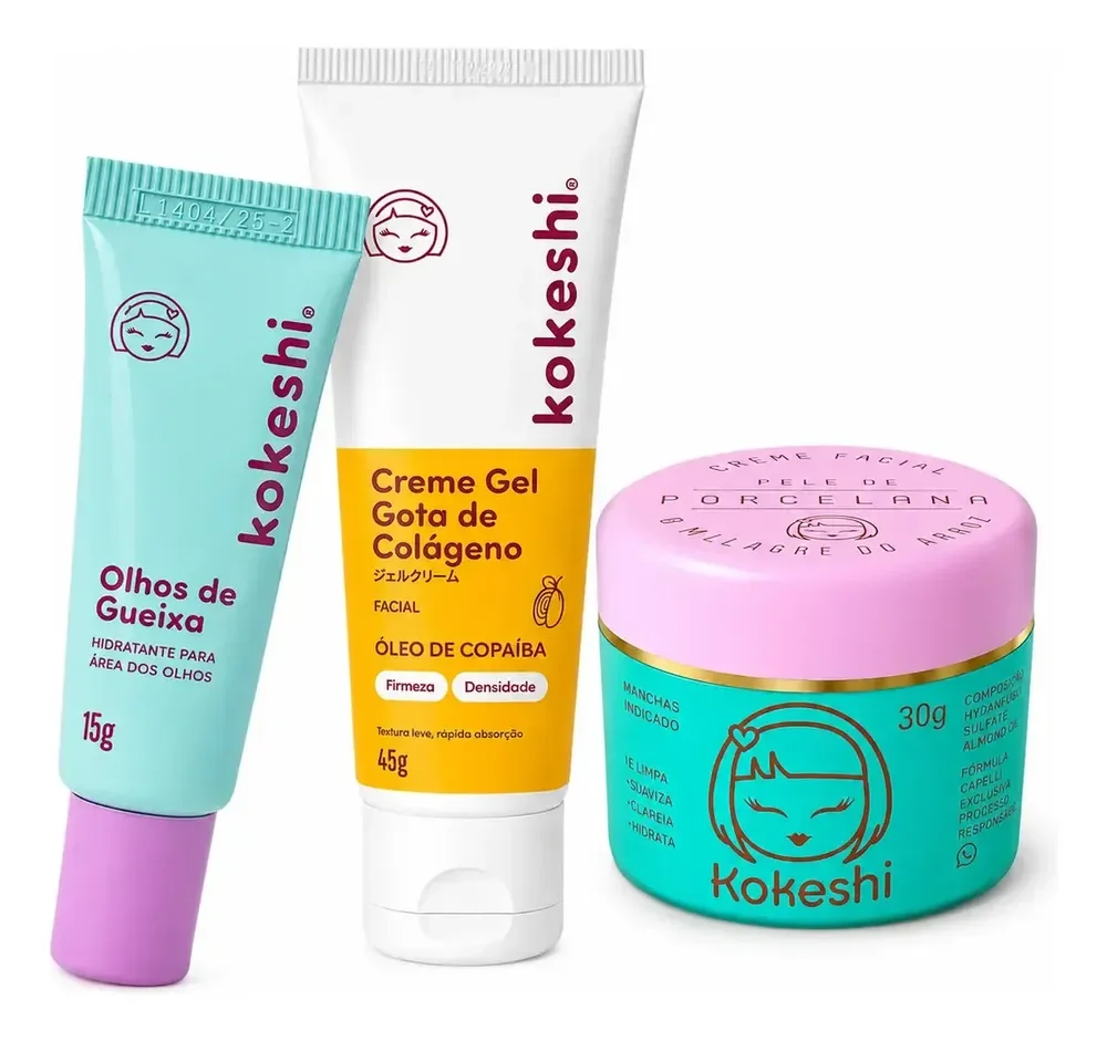 Kit Facial Kokeshi Completo 3 Passos Hidratação E Colágeno