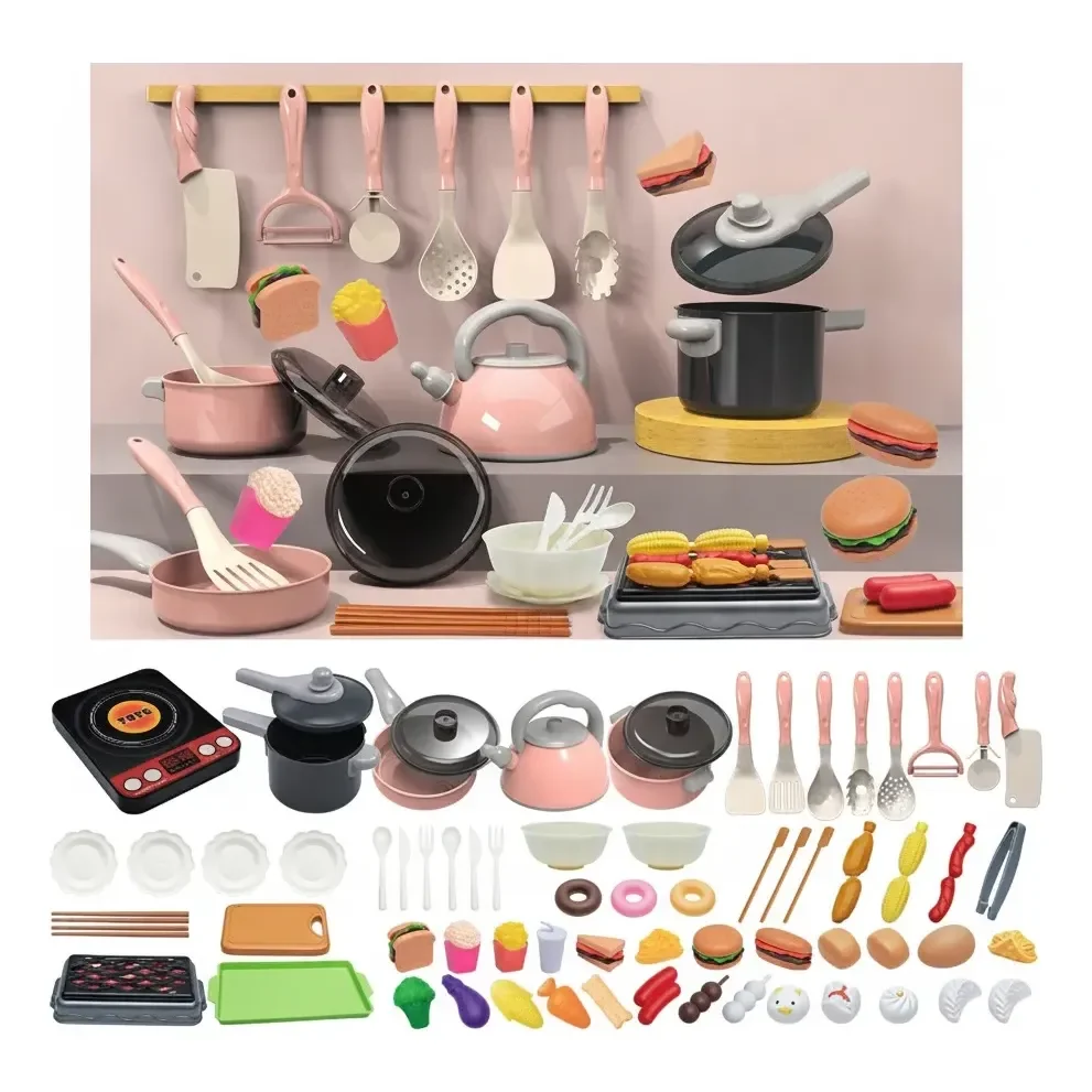 Kit Cozinha Infantil 69 Peças Panelas E Utensílios Rosa