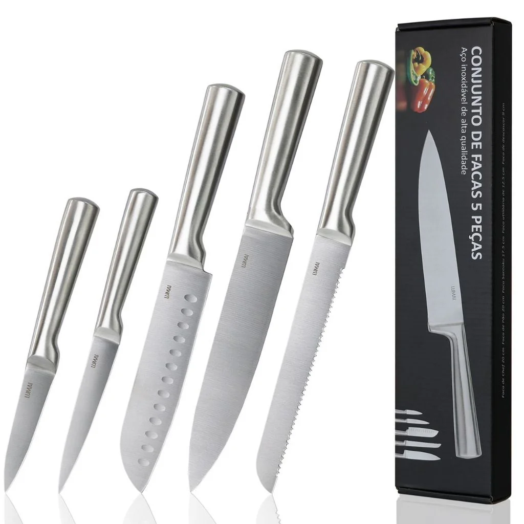 LUMAI Conjunto Facas Grandes de Cozinha Zurich Aço Inox High Carbon Steel Original Faca Chef Santoku