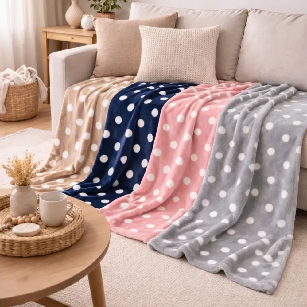 Cobertor Manta Soft Estampada Poá Casal Microfibra Macio Poá 700 G Bege