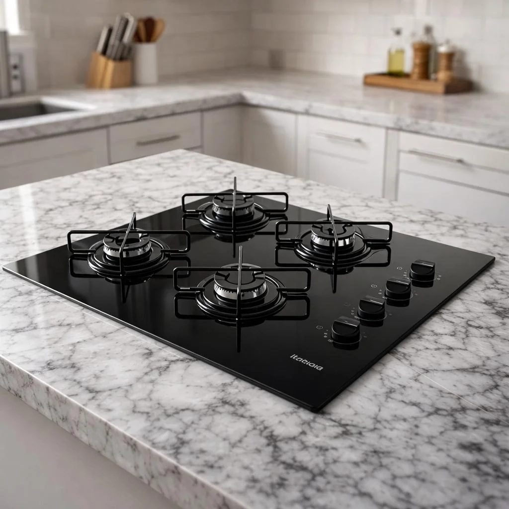 Cooktop Itatiaia 4 Bocas Essencial a Gás Bivolt Mesa de Vidro Preto Acendimento Automático Movelove