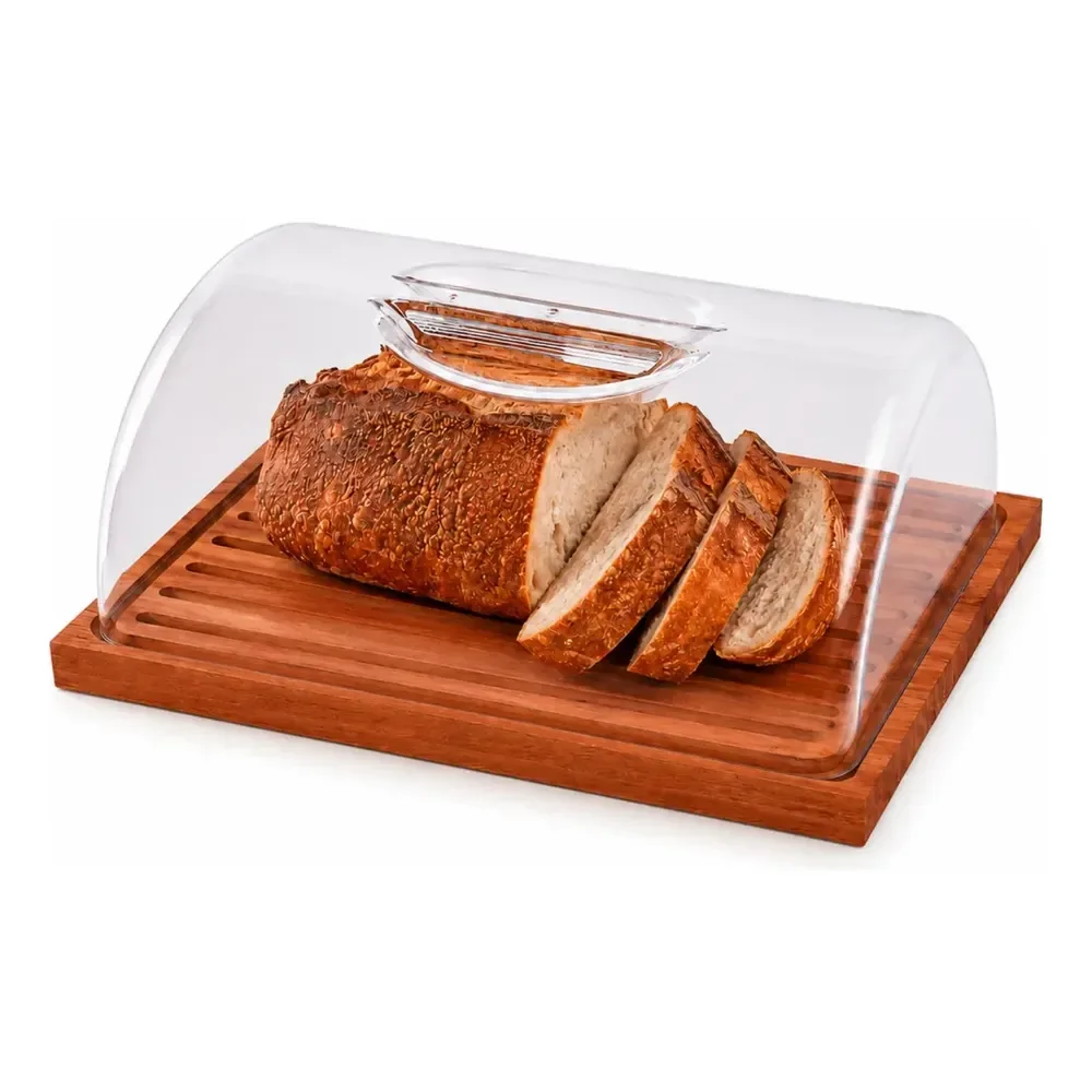 Porta Pão Migalheira Com Tampa Transparente Madeira Premium Essence Marrom