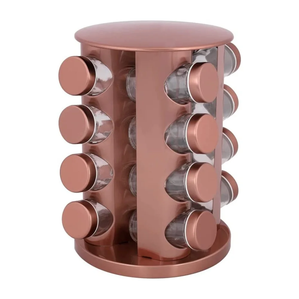 Porta Tempero Condimento Rose Gold Giratório 16 Potes