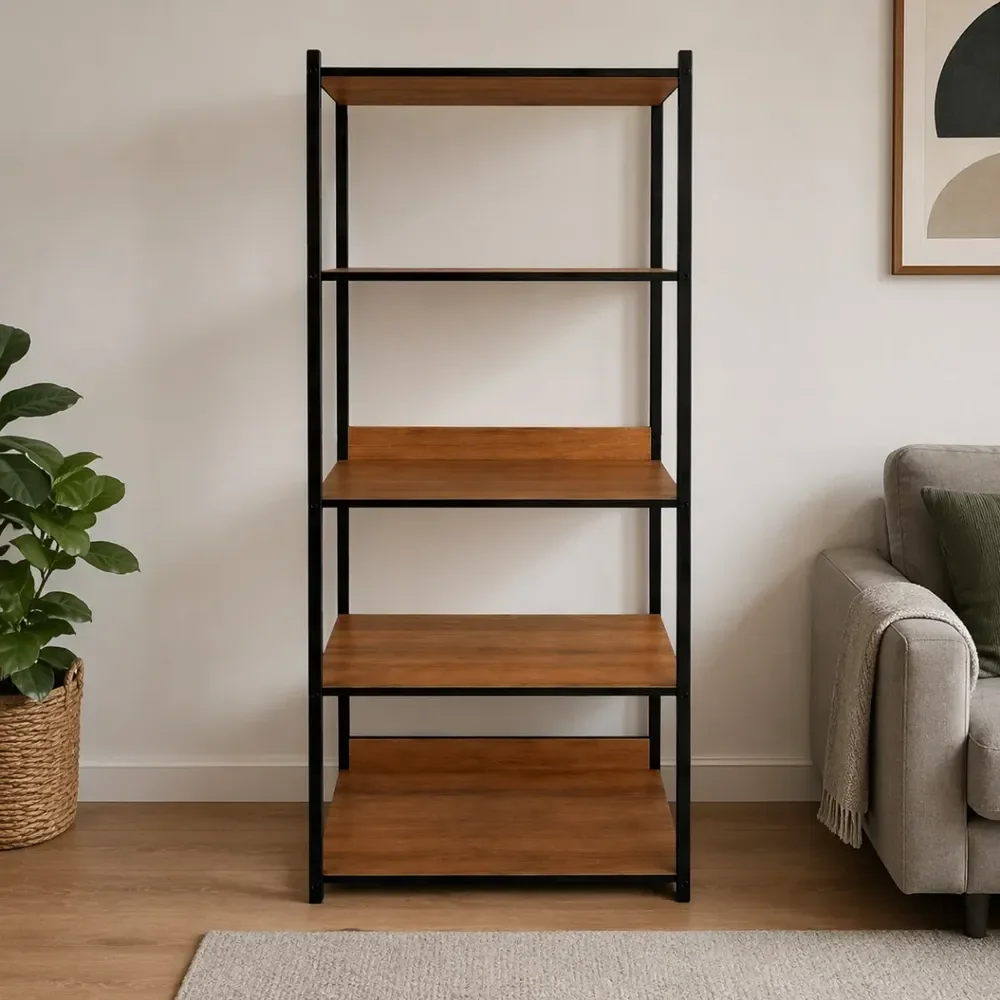 Estante Para Livros Industrial 63cm Mdp Metalon 5 Andares Marrom-claro
