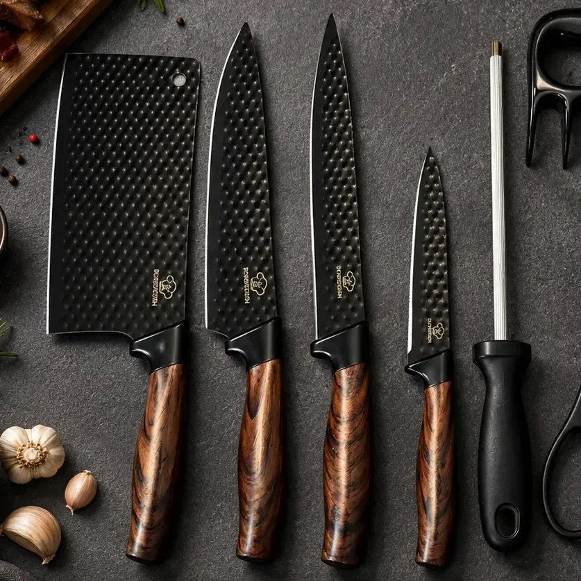 Kit Conjunto De Facas Churrasco Inox Afiadas 8 Peças Premium Marrom