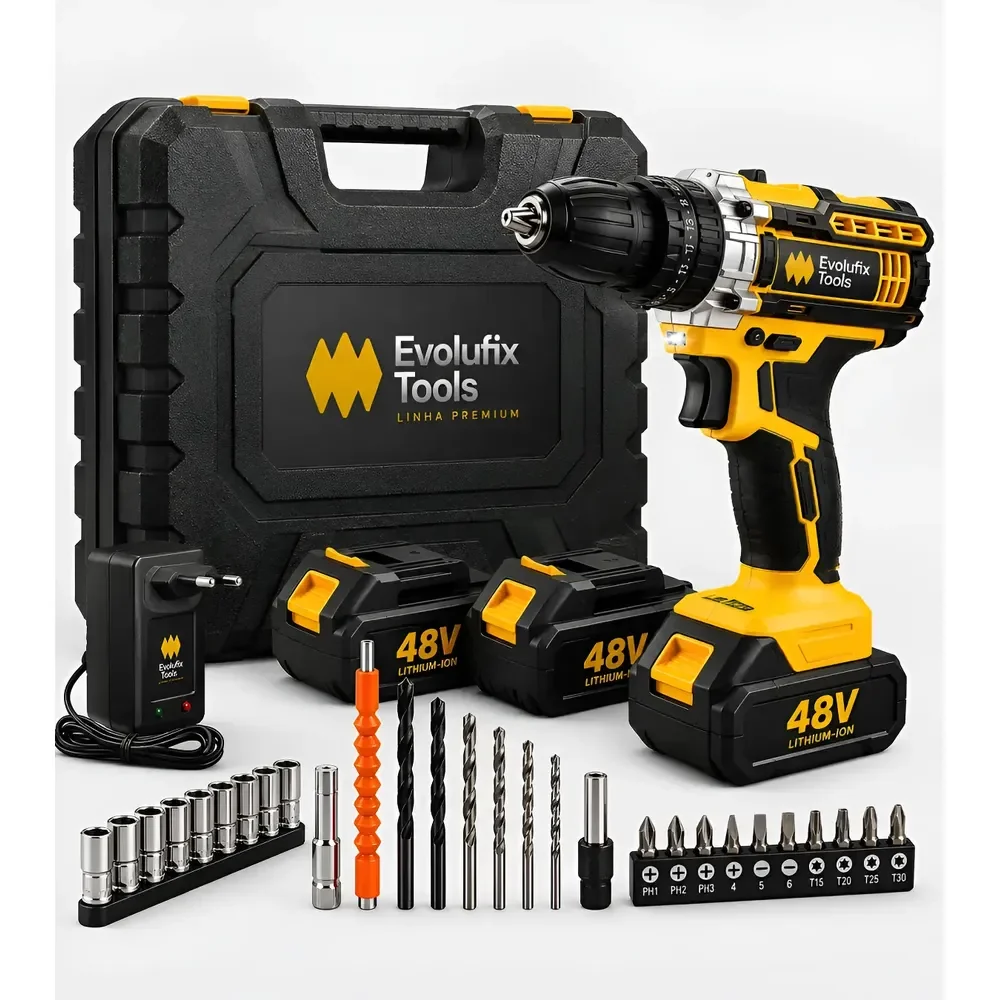 Parafusadeira Furadeira Chave Impacto 48v Maleta 2 Bateria