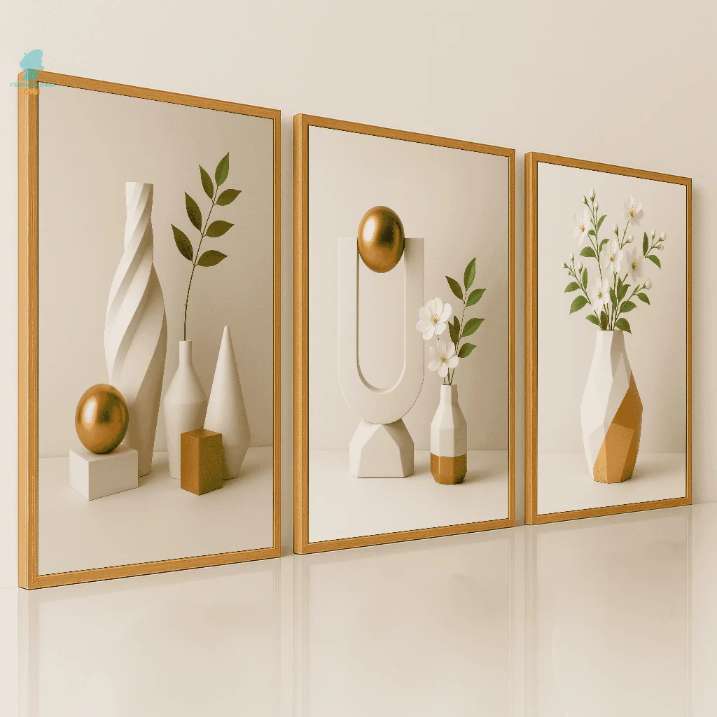 Quadros Decorativos Trio Abstrato Moderno Vaso Geométrico Branco Sala Quarto