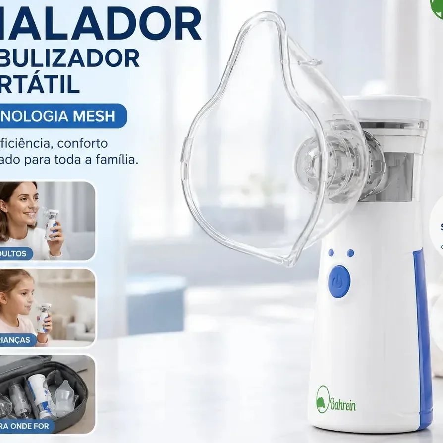 Inalador Nebulizador Portátil Bahrein Usb Pilha Cor Azul Silencioso Aparelho Inalação Compacto Mesh Bivolt Nebulizador... 127/220v