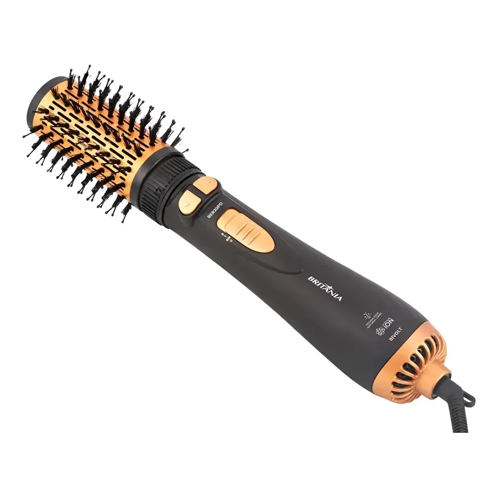 Escova Modeladora Rotativa Britânia Ber20pd 3 Temperaturas Cor Preto E Dourado Preto/dourado 127/220v