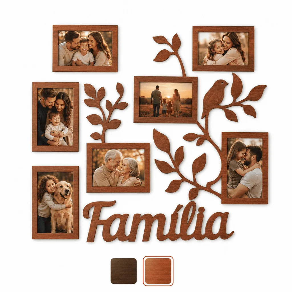 Quadro Porta Retrato Família MDF 7 Fotos Decorativo Parede