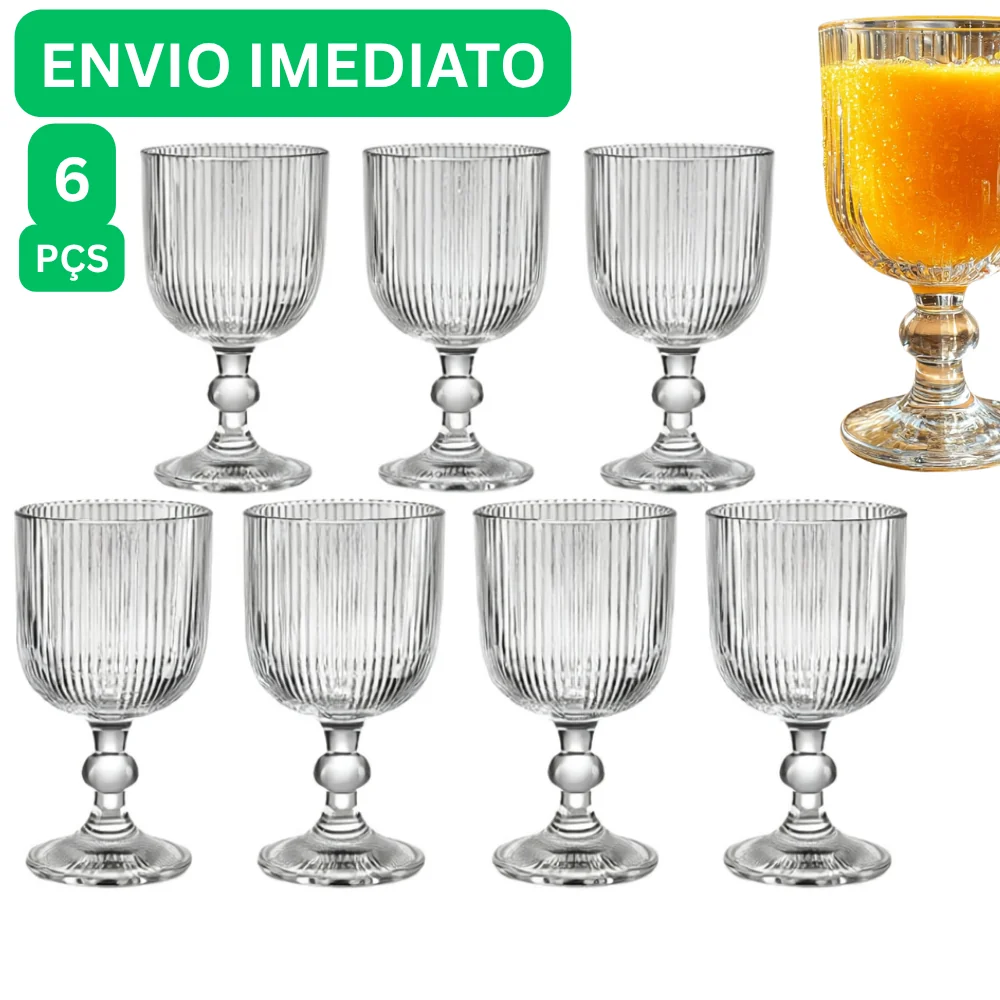 Jogo de 6 Taças Graffiato 370 ML Unidades Riscada Canelada Taça de Vidro Transparente Buffet
