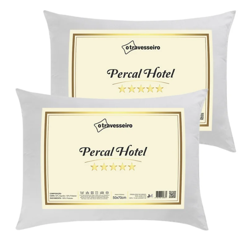 Kit 2 Travesseiro Luxo Percal Hotel 100% Fibra Siliconada Toque macio Lavável