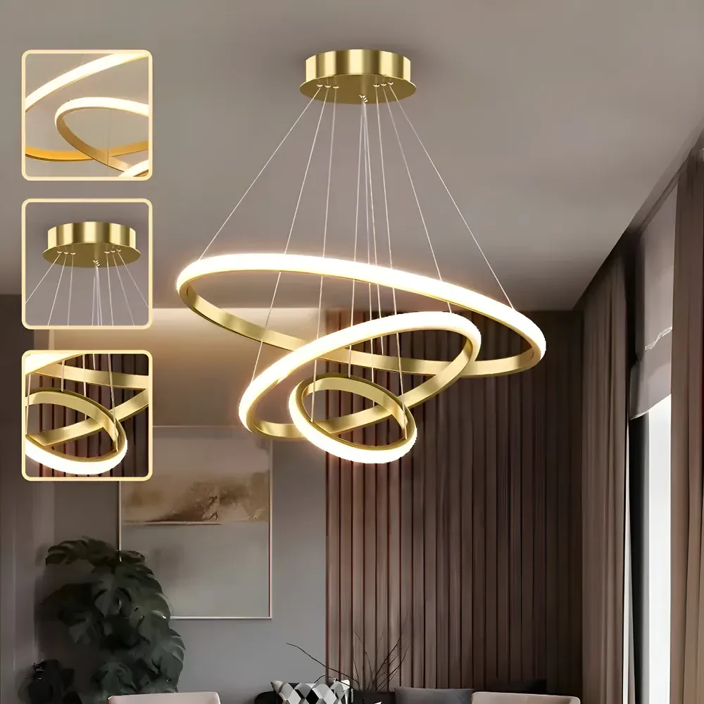 Luminária De Teto Led 75w, Pendente Dourado Com 3 Cores Para Sala 127/220v