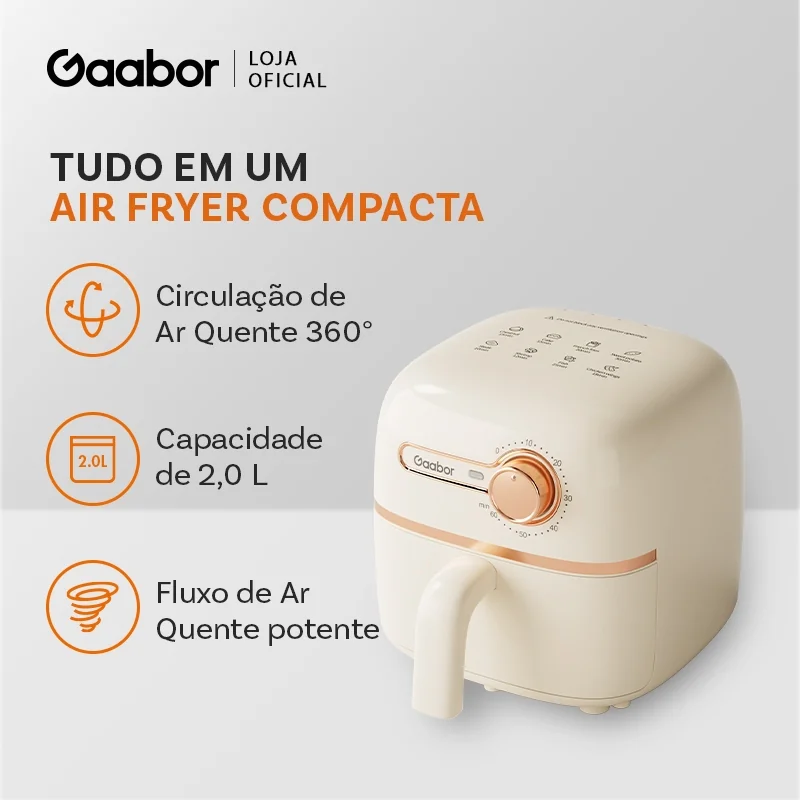 Gaabor Air Fryer 1,4L Revestimento Antiaderente Controle de Temperatura Constante Timer Botão Único 900W AF20M-YE01A