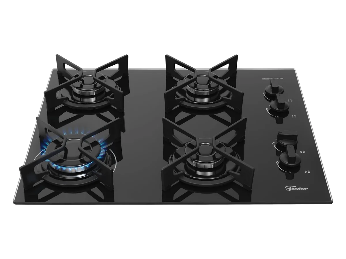Fischer Cooktop à Gás 4 Bocas Fit Line Trempe Iron Mesa Vidro Preto Bivolt 36310-102671