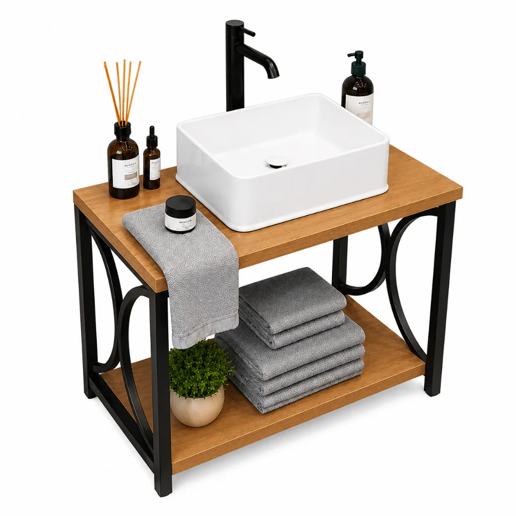 Gabinete para Banheiro Suspenso Cuba Retangular + Armário Pia Compacto Premium MDF Estilo Industrial