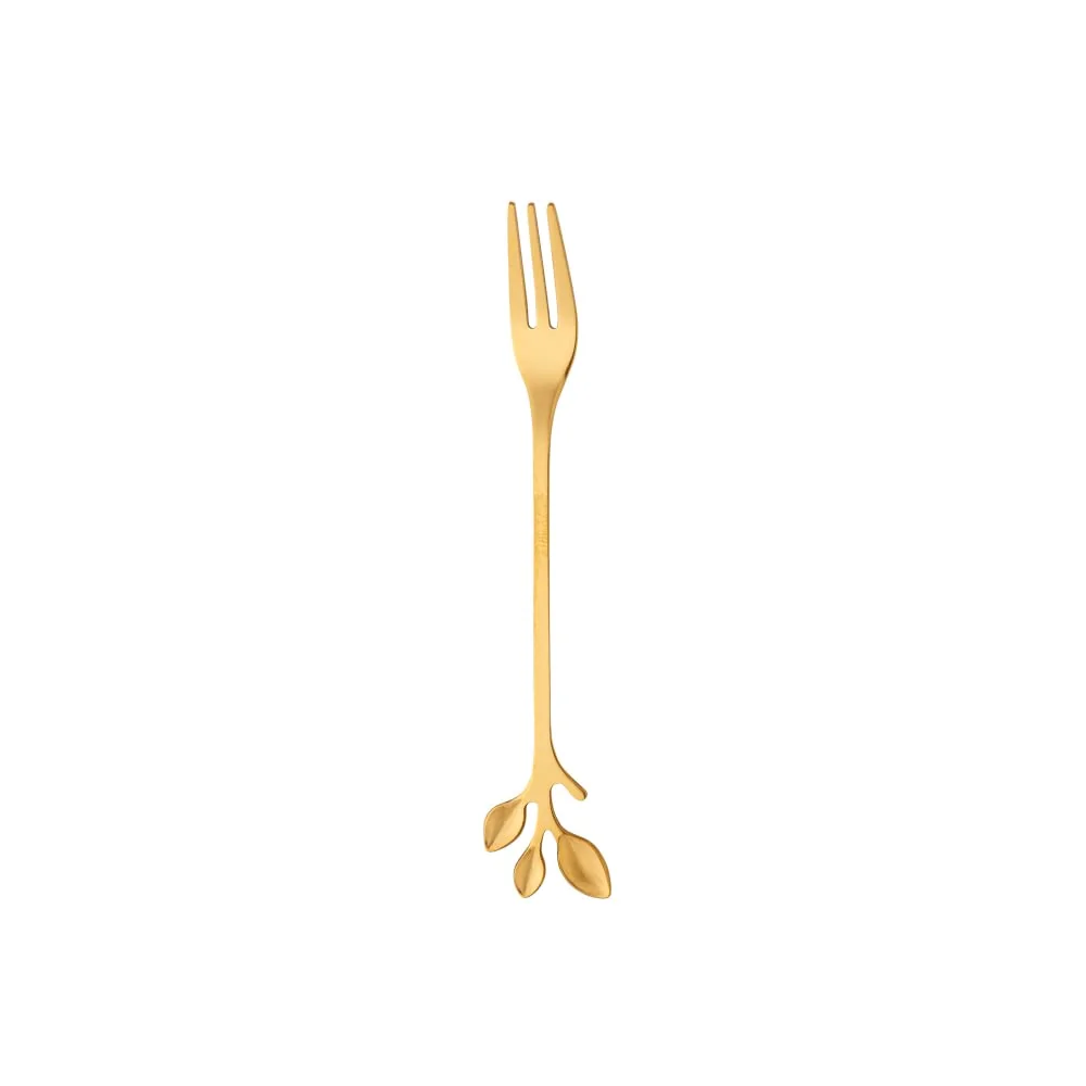 WOLFF - Conjunto 4 Garfos Aço Inox p/Aperitivo Leaves Dourado