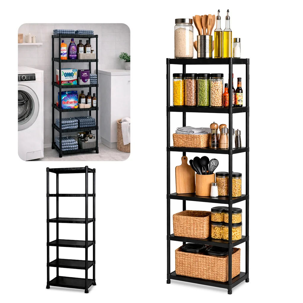 Prateleira Modular Lavanderia Desmontável Multiuso Estante Organizadora de Plástico Com Pezinhos 6 Andares