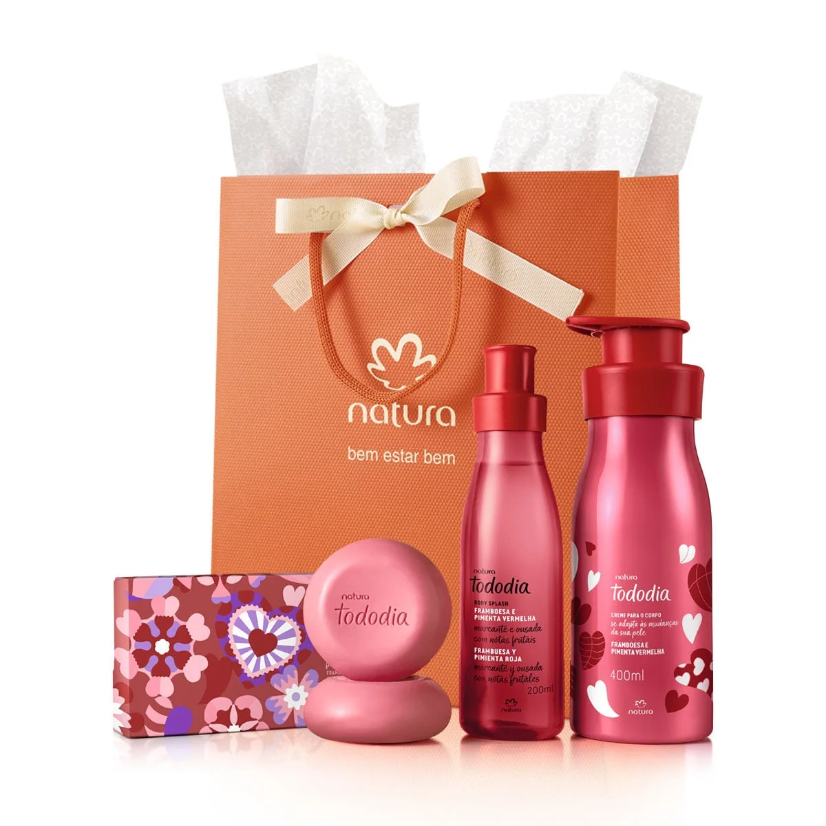 Presente Namorados Framboesa e Pimenta Vermelha (Body Splash + Creme + Sabonetes)