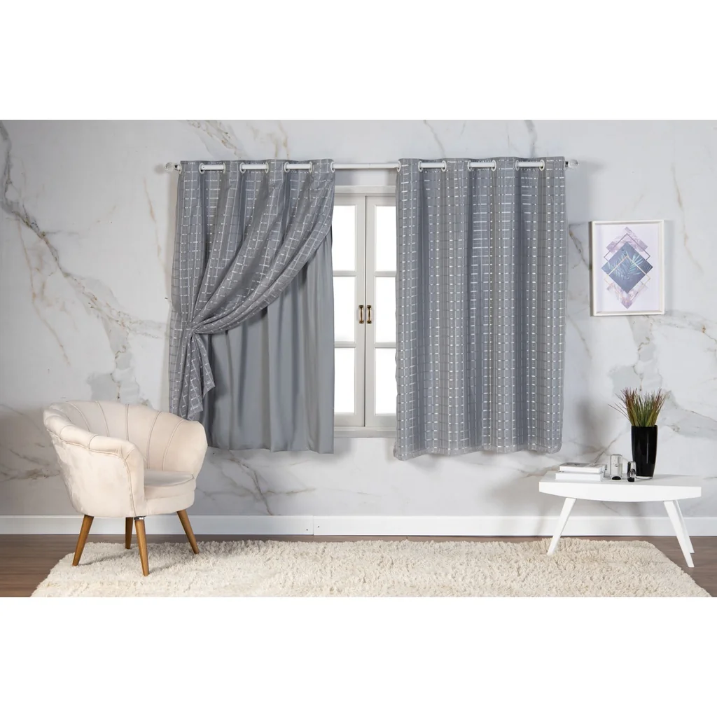 Cortina Com Blackout 2,00m x 1,40m PVC c/ Tecido Voil Xadrez Varias Cores Janela Quarto Sala