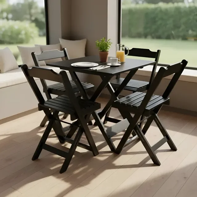 Mesa Quadrada 70x70 Cm Passa Perto Mais 4 Cadeiras Madeira