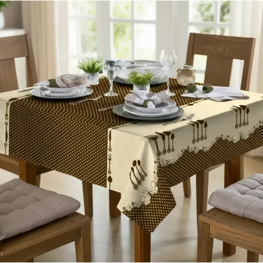 Toalha De Mesa 4 Lugares Quadrada Rústica Luxo 1,40x1,40m Cor Talheres