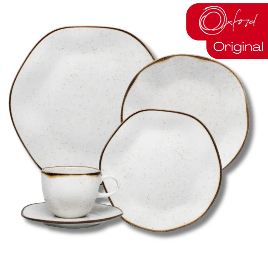Aparelho de Jantar e Chá Porcelana 30 Peças Ryo Maresia Jogo de Pratos e Xícaras Oxford
