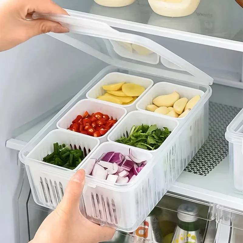 Pote De Conservação 6 divisorias Transparente Para Geladeira Doméstica Organizadores De Cozinha Caixas Alimentos