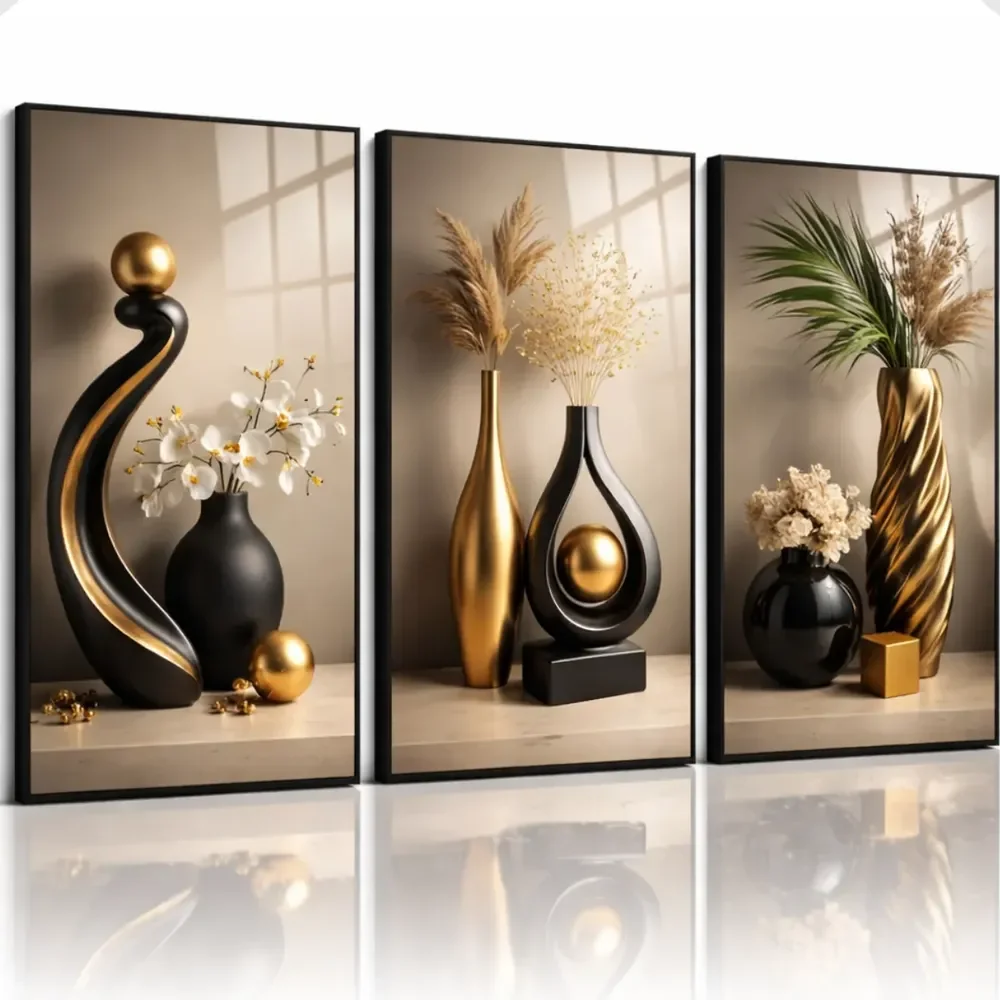 Kitn Quadro Decorativo Trio Geométrico Abstrato Vasos De Luxo