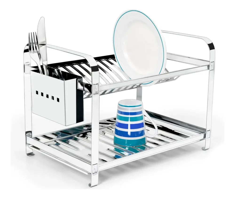 Escorredor De Louca Inox 16 Pratos Talher Inox Mak Inox Cinza