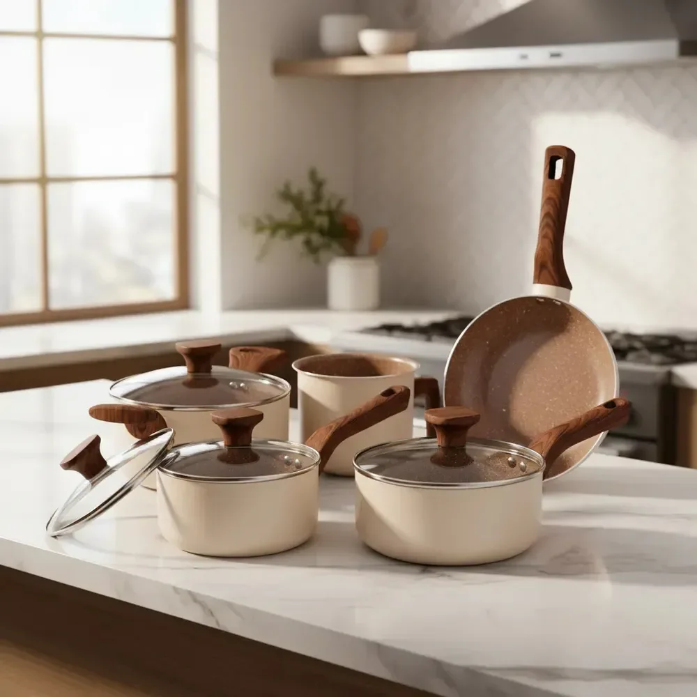 Jogo De Panelas Antiaderente Cerâmica Até 8 Peças Mimo Style 5 Peças Pratic Cook Crema