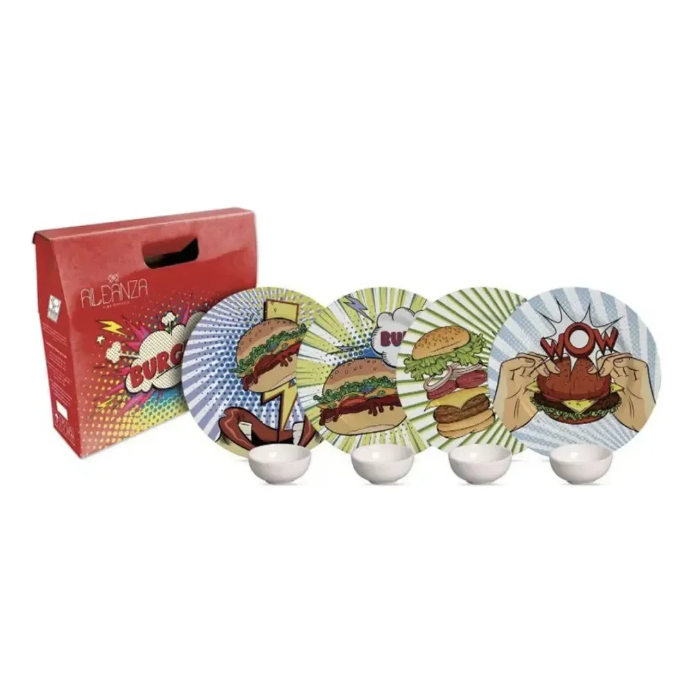 Kit Colecionável Pratos Burguer 8 Peças Alleanza