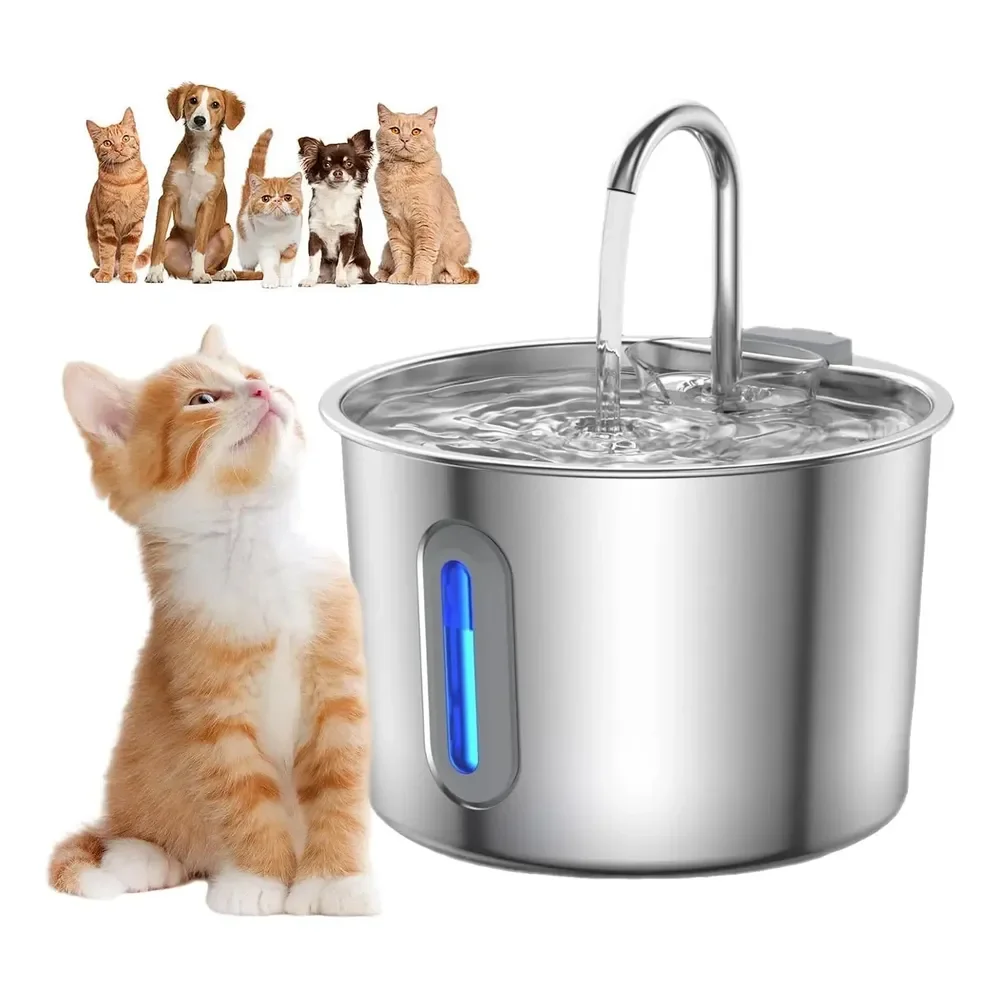 Bebedouro Fonte De Água De Aço Inoxidável Para Gatos Cãe 2l Aço Inoxidável